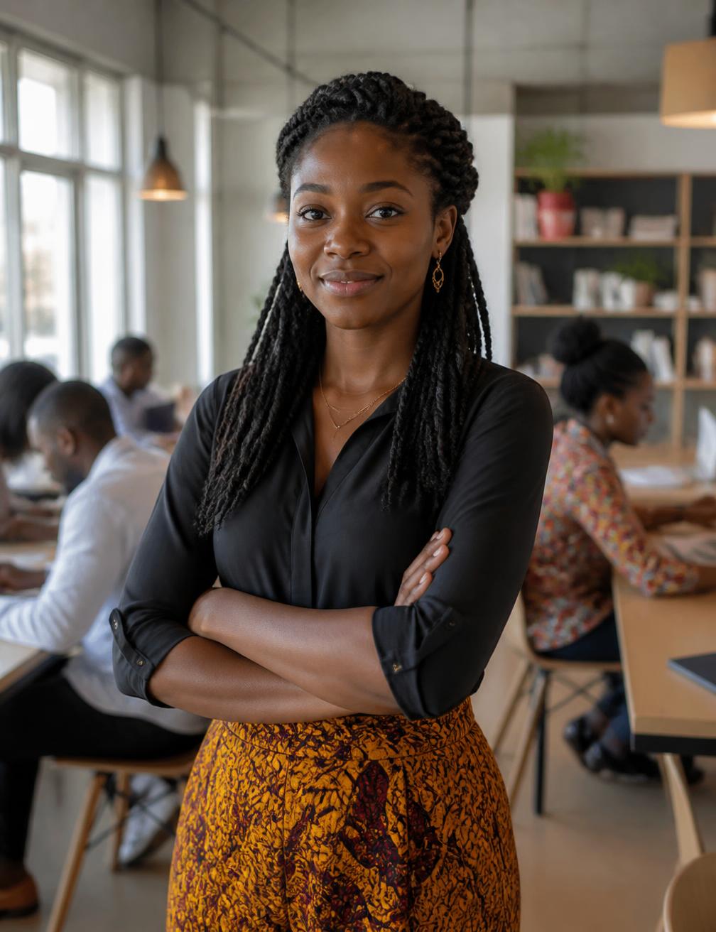 A certified Adjeva professional at work in a co-working space in Douala